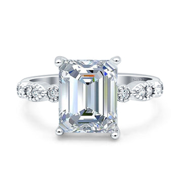 Vintage Emerald Cut Engagement Ring Simulated Cubic Zirconia 925 Sterling Silver Wholesale